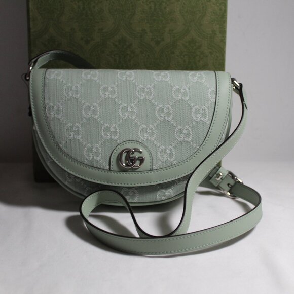 NWT GUCCI GG Ophidia Summer Denim Harness Travel Shoulder Bag Salvy Green 757309 - Picture 4 of 12